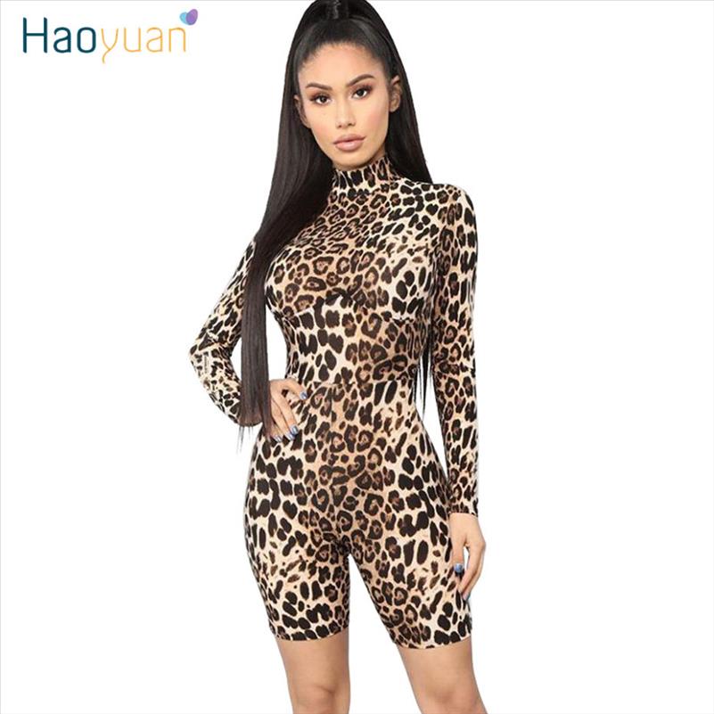 Sexy Leopard Tiger Print Short Jumpsuits for Women Fashion Clothes One Piece Rompers Body Long Sleeve Bodycon Playsuit-image-622807025
