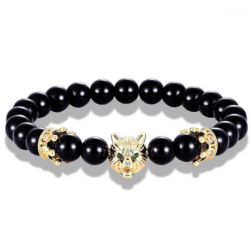

LIVVY New Fashion Wild Wolf Head Crown Couple Bracelet Distance Natural Stone Pearl Bracelet Boyfriend Gift Glamour Jewelry1