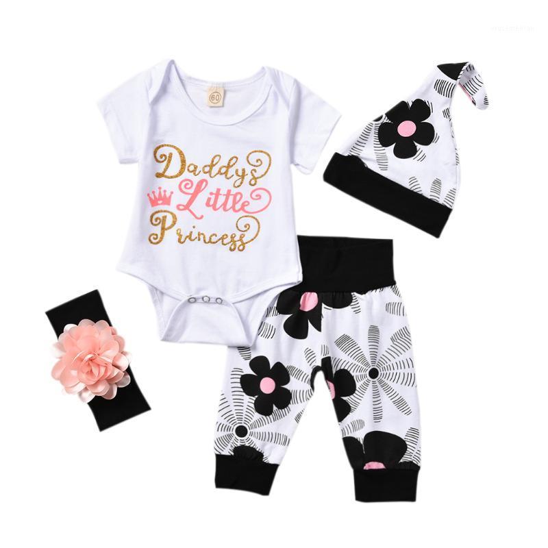 

New 4PCS Kid Tops Romper Baby Girl Floral Pants Headband Outfits Set Newborn Clothes1, White