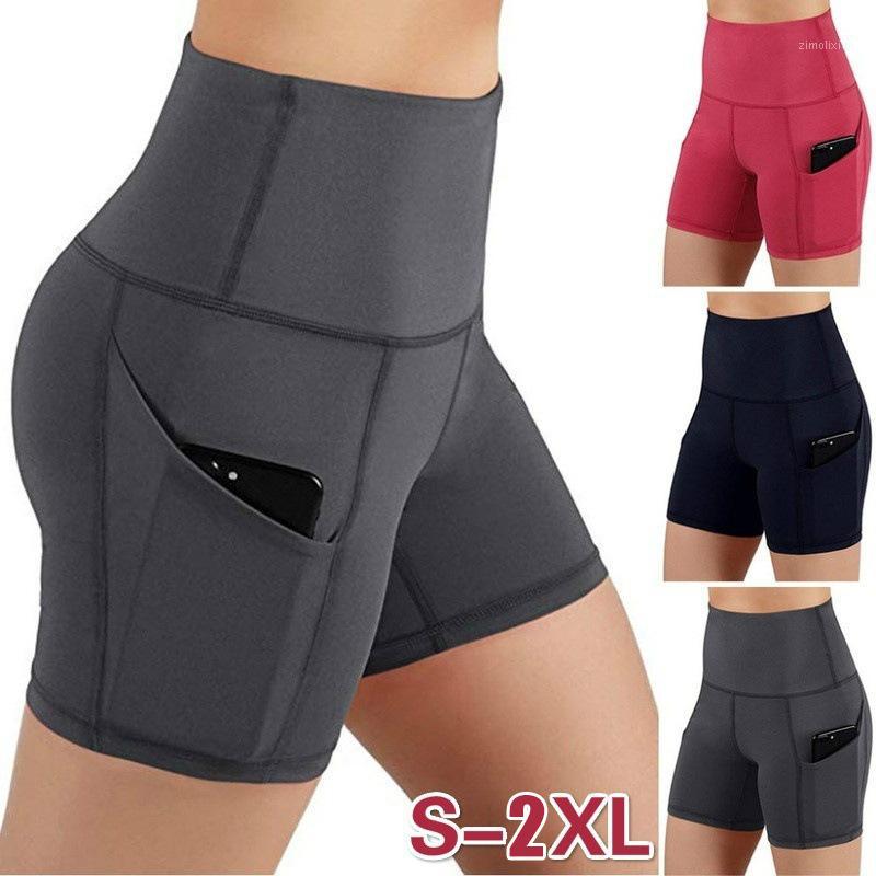 

Women High Waist Fitness Sports Biker Shorts Summer Jogging Athletic Casual Skinny Soft Elastic Stretchy Solid Pocket Yoga Short1, Black