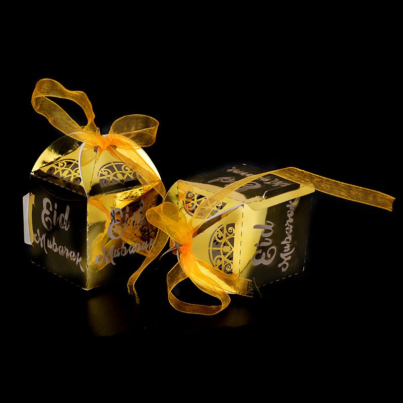 

10pcs/lot Gold Happy Eid Mubarak Candy Gift Box Ramadan Decorations Islamic