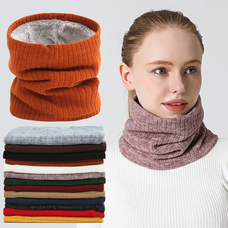 

stripe knit scarf winter white collar female pure color joker more warm velvet collar set of male high fashion