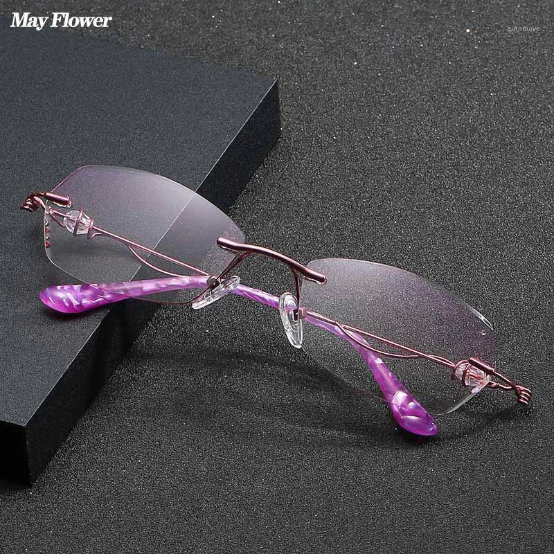 

May Flower Anti-Blue Dimond Cut Reading Glasses Flexible Frameless Progressive Multifocal Elegant Presbyopic Eyewear For Women+41