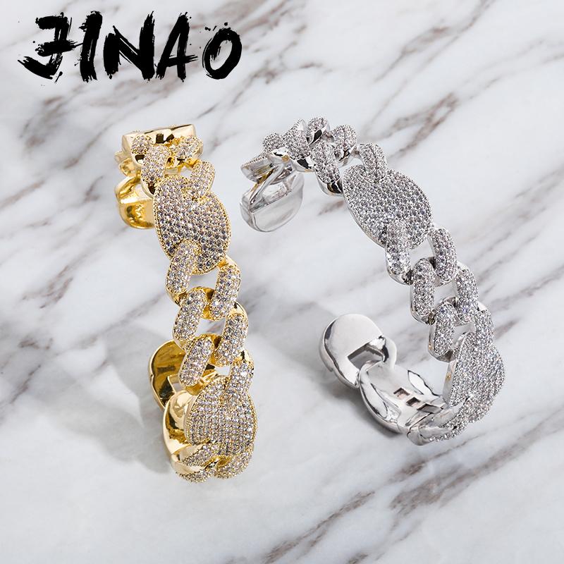 

JINAO 16MM Luxury Fashion Miami Cuban Bracelets Gold Color Micro Pave Iced Cubic Zirconia Hip Hop Punk Fashion Jewelry