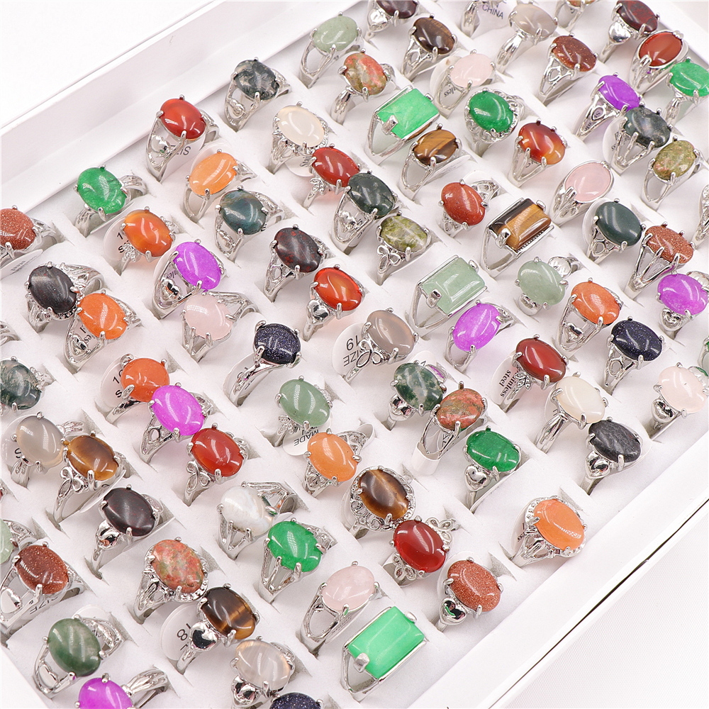 

Women's Fashion Nature Stone Mix Style Alloy Jewelry Rings For Women Party Wedding Gift Size 16mm to 20mm