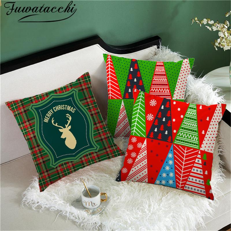 

Fuwatacchi Christmas Day Gift Cushion Cover Blue Green Plaid Printed Pillow Cover for Home Sofa Car Decorative Throw Pillowcases, Pc11199