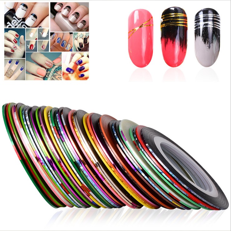 

39 Color Nail Striping Decals Foil Tips Laser Tape Line For DIY 3D Nail Art Tips Decorations Nail Foil Decals Set 10 lots, Mixed colors