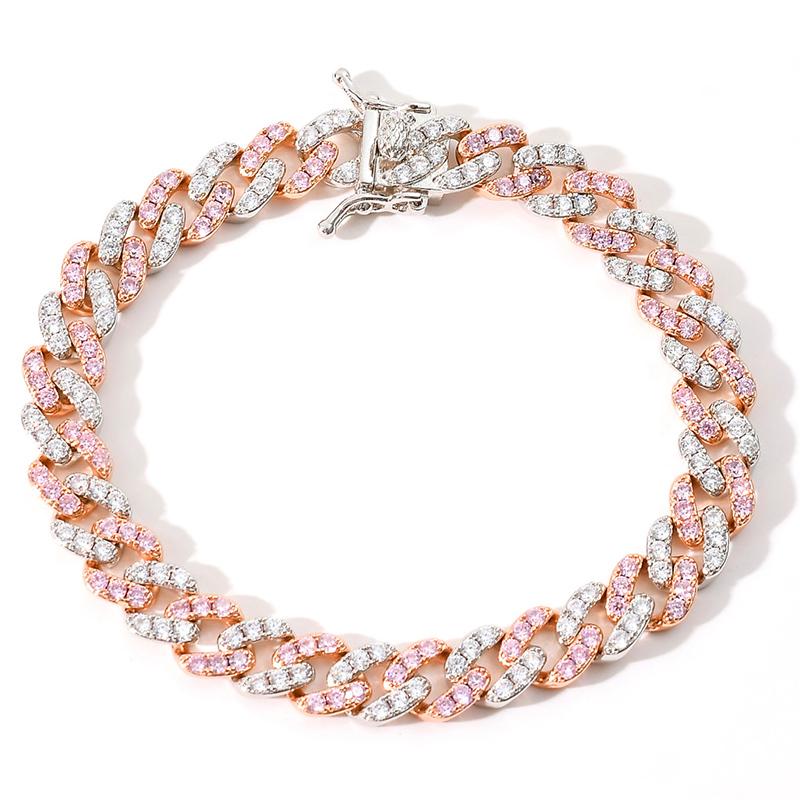 

Hip Hop Claw Setting Pink/White Cubic Zirconia Bling Iced Out Cuban Link Chain Bracelets for Men Women Unisex Rapper Jewelry
