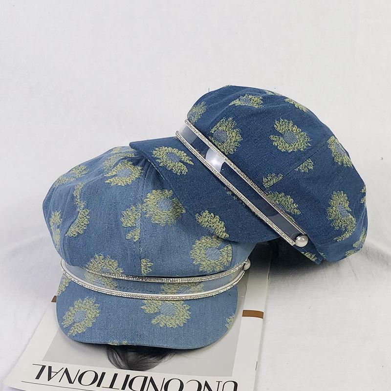 

Berets Women Leisure Octagonal Hat Ladies Denim Beret Cowboy Cap Sboy Baker Peaked Driving1, Blue