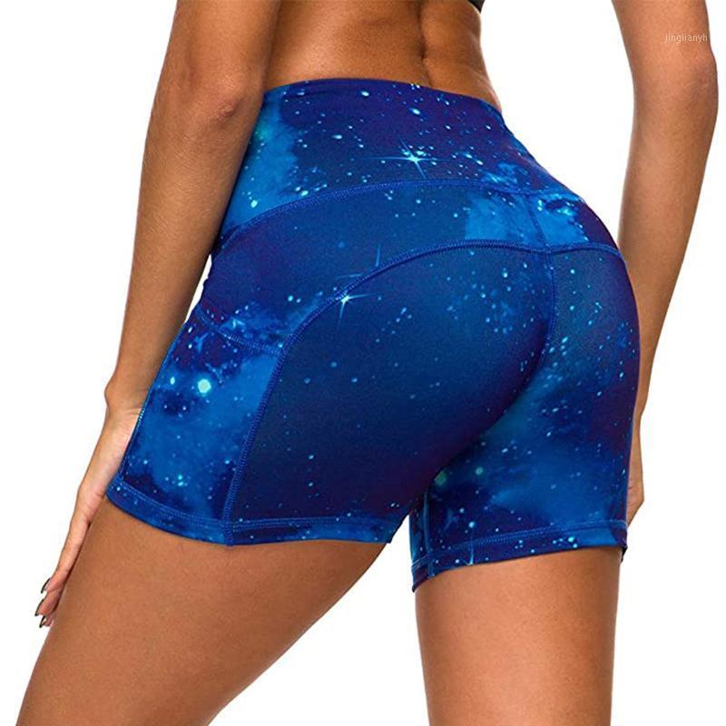 

New Women' Tie-Dye Printed Hip Lift Shorts High Waist High Elasticity Fitness Yoga Pants Sportswear Print Pocket Skinny 20201, Black