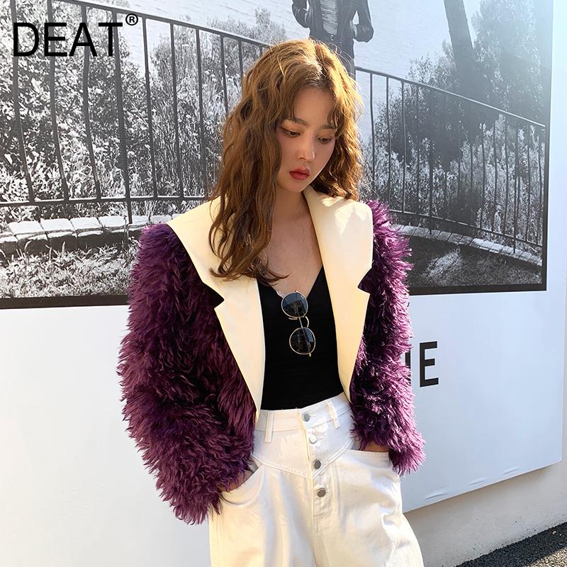 

DEAT 2020 New Autumn And Winter Fashion Casual Long Sleeve Turn-down Collar Loose Fur Purple Fur Coat Women SG732