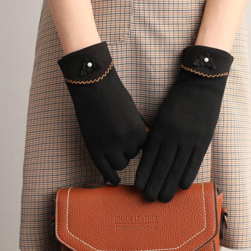 

Women's Warm Gloves With T-ouch Screen Cute Little Flower Embroidered Gloves Creative Fashion Elgant Warm Solid Color