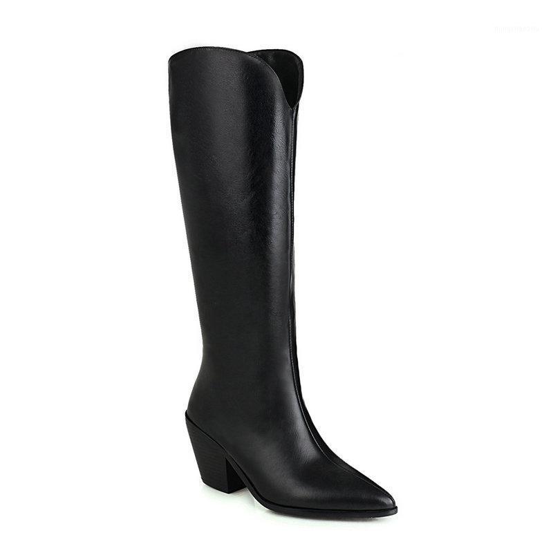 

2020 winter autumn knee high boots for women high heel boots pointed toe party dress casual shoes woman large size 41 42 431, Black