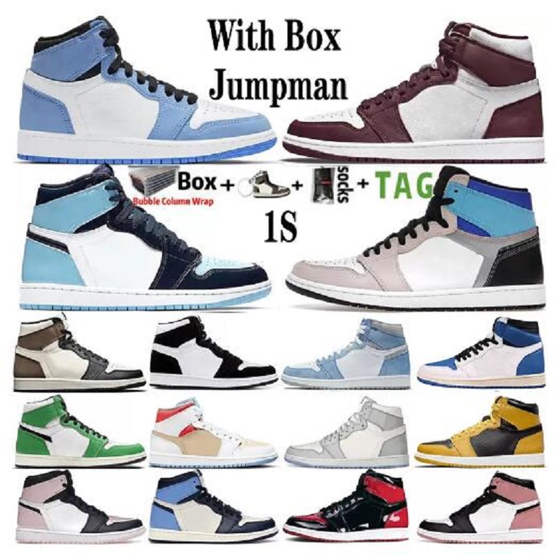 

Top University Blue 1 Jumpman 1s Mens Basketball Shoes High OG Patent Royal Bordeaux Smoke Grey Pollen Dark Mocha Bred Mid Womens Athletic Sports Sneakers Trainers, #15
