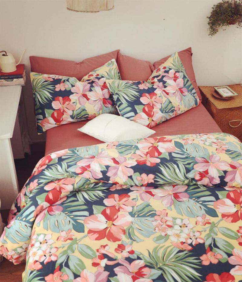 

Pastoral colorful flower bedding set, full queen king 60s cotton floral double home textile bed sheet pillowcase duvet cover, Picture color