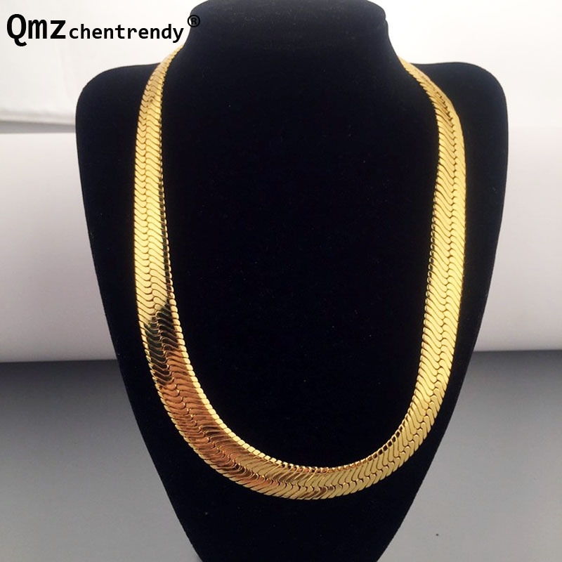 

High quality 75CM*10MM Hip Hop Mens Herringbone Chain Golden Necklace Rapper Chunky Chain Boys Rapper NightClub DJ Jewelry T200821