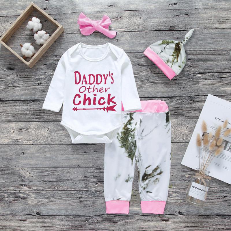 

Newborn 4pcs Outfits Infant Baby Girls Fashion Autumn Winter Letter Plant Print O-Neck Romper+Pants+Hat+Headband Children, Pk