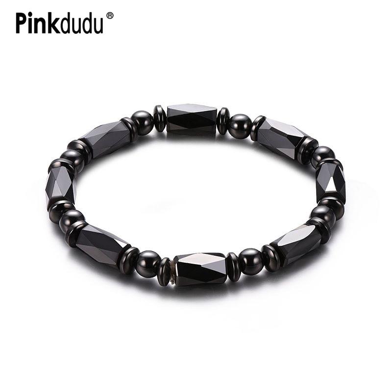 

Pinkdudu Natural Stone Magnetic Hematite Bracelet for Men Women Strand Bracelets Healthy Energy Balance Healing Bangles PD197