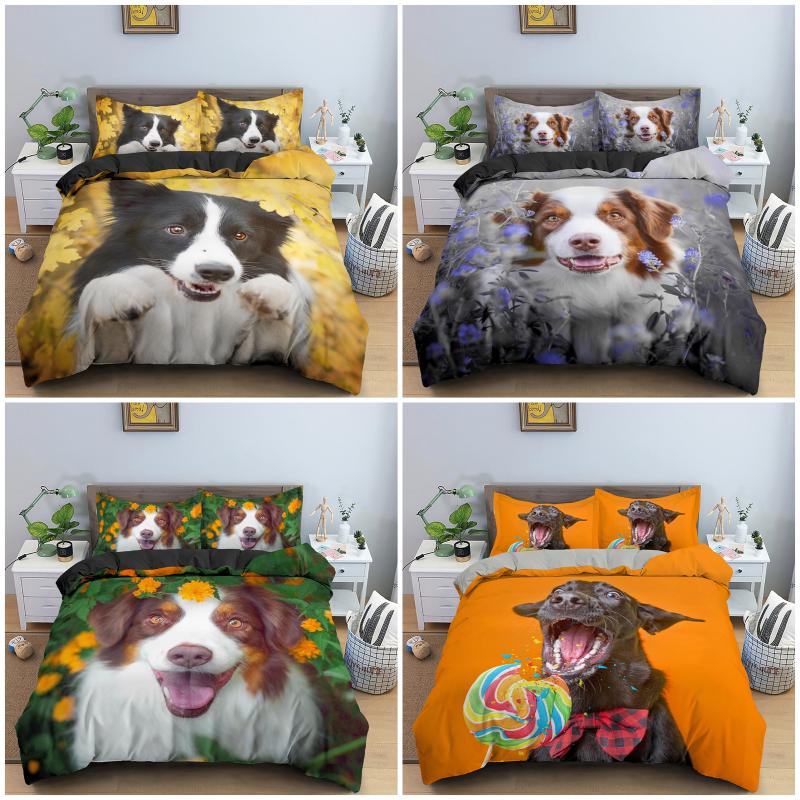 

3D Animal Pet Bedding Set Cute Dog Duvet Cover Set Soft Quilt / Comforter Cover Full Queen King Size Bedclothes Home Textile, Set 3