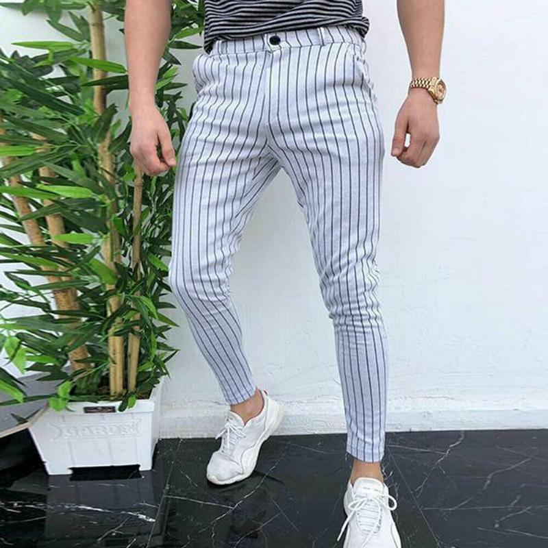 

Fashion Men' Slim Fit Stripe Business Formal Pants Casual Office Skinny Long Straight Joggers Sweat Pants Trousers, Black