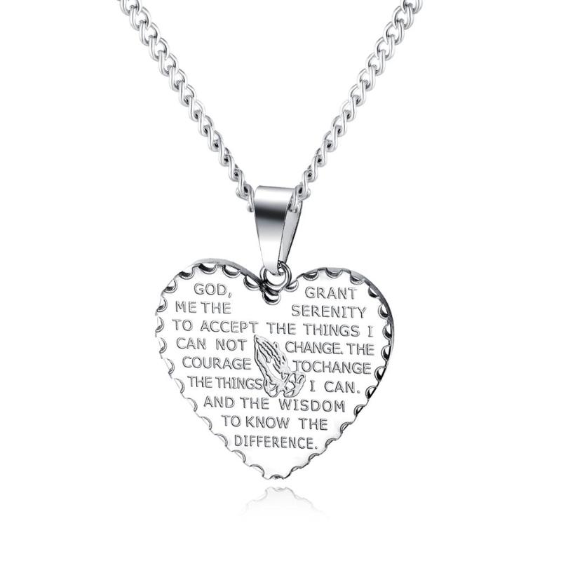 

Vintage Religious Bible Heart Pendant Necklace High Quality Men's Stainless Steel Prayer Necklace Jewelry Gift GX1523