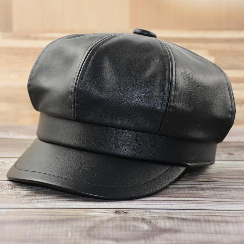 

Lady Winter Small Size Octagonal Hat Adult PU LeatherFitted Newsboy Cap Men Big Size Beret Hats 54cm 56cm 57.5cm 59cm 61-62cm, Black