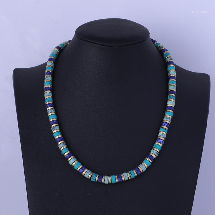 

Women Vintage Blue Stone Beads Necklace High Quality Colorful Natural Stone Statement Necklace Luxury Jewellry for her1