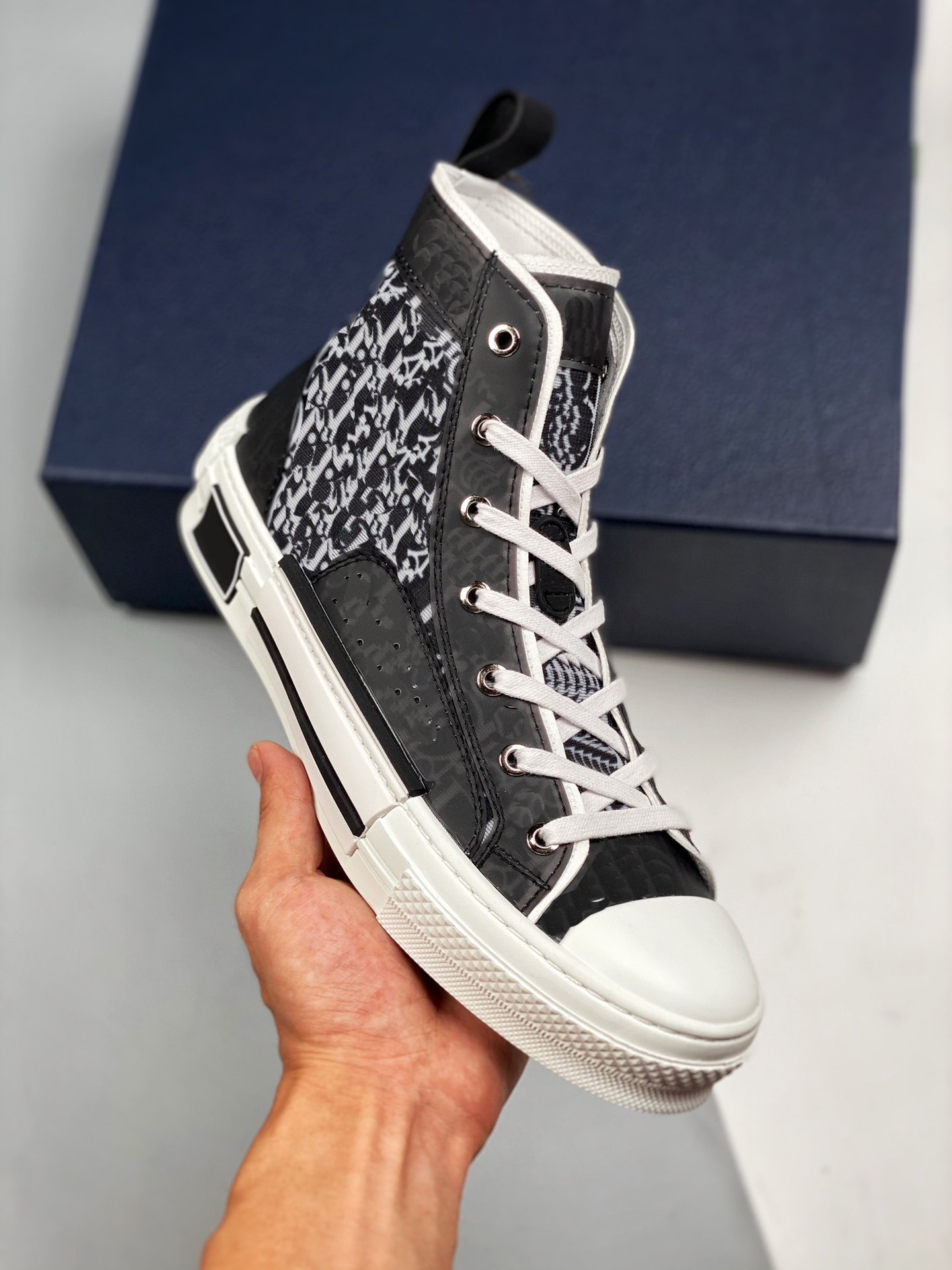 

Authentic B23 HIGH TOP Black White SNEAKERS OBLIQUE Shoes Men Women Technical Fabric Platform Transparent Letters Calfskin Sports Canvas Wit