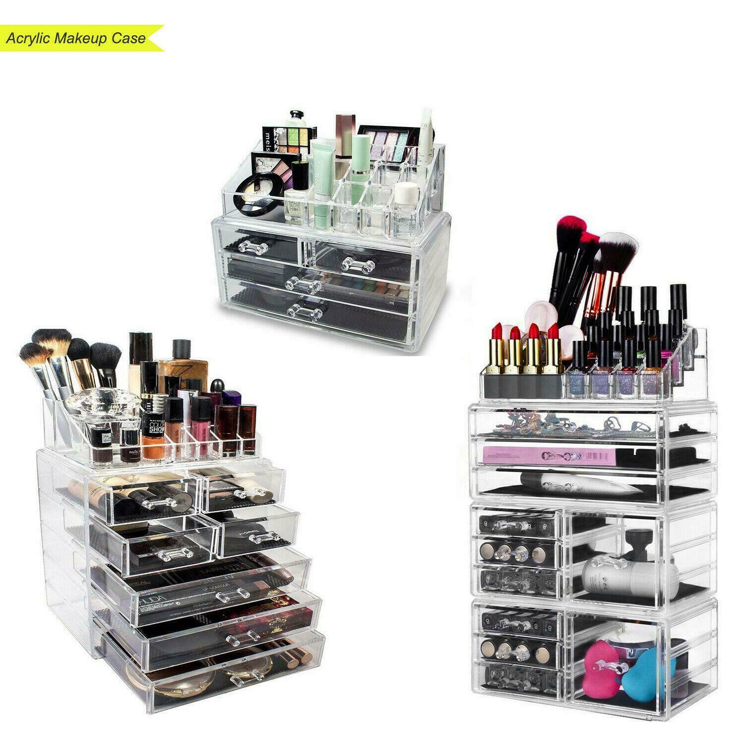 

Acrylic Makeup Case Cosmetic Jewelry Organizer Containers Box W/ Multi Drawers