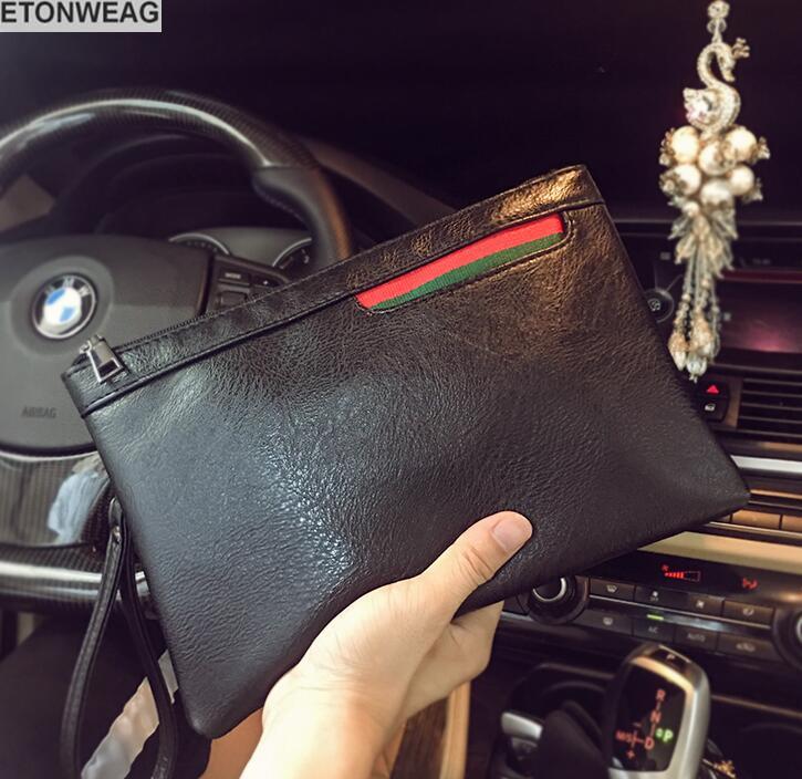 

Factory wholesale men bag Street trend impact color mens hand grip bags soft leather wrist envelopes large capacity Lea, Black(boutique box)