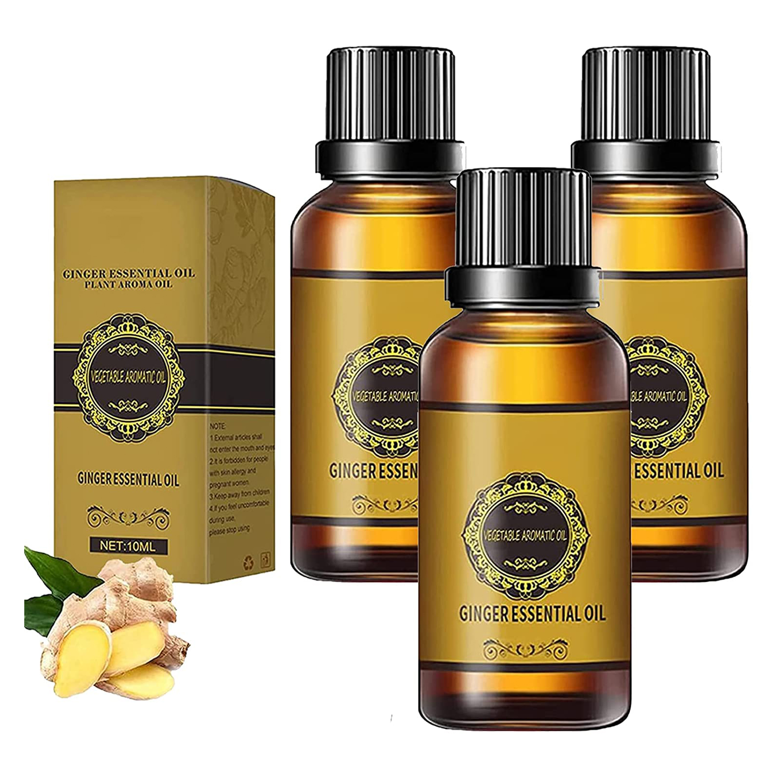 Free freight EELHOE OEM ODM Ginger oil glass bottle 10ml plant Aromatherapy Body Massage humidifier water-soluble skin 3pcs-image-750861259