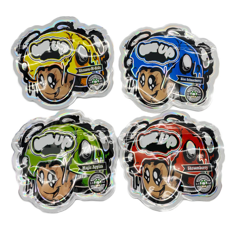 

One up gummies mylar bags 4 flavors Mushroom shape candy packaging bag with zipper