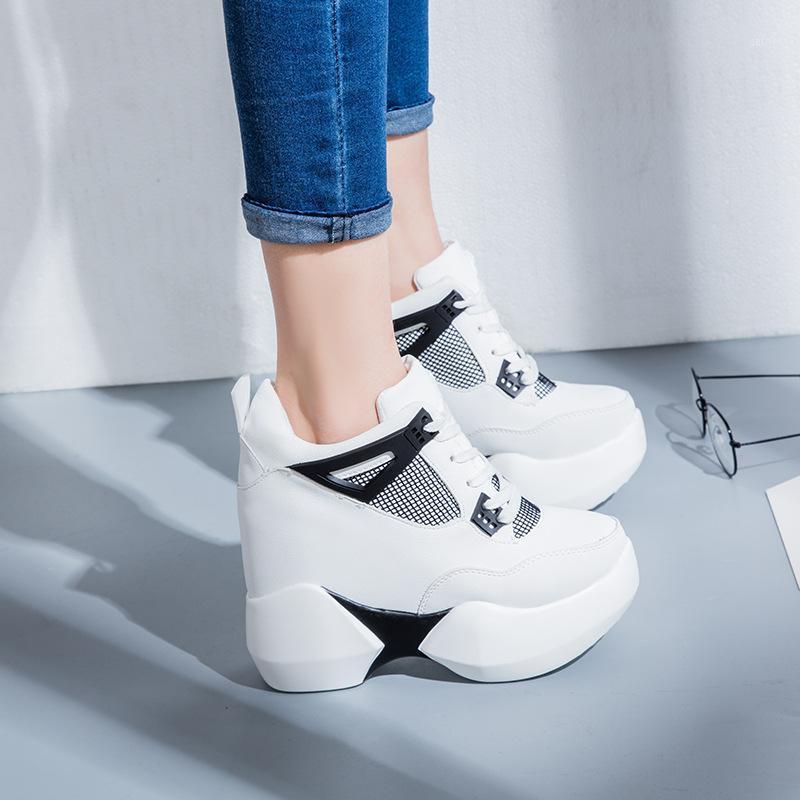 

Leisure Thick Sole Increased Internal Pumps for Women Round Toe Super High Lace-Up Platform Shoes Patchwork Zapatos Mujer1, Black