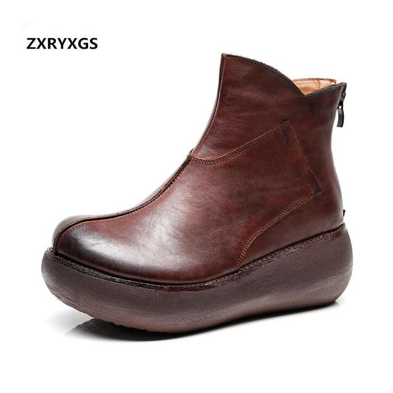 

2020 Retro Increase Thick Bottom Wedges High Heels Warm Winter Women Boots Boots Casual Shoes Woman Genuine Leather, Black