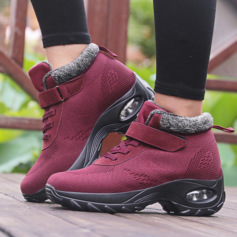 

Lace Up Warm Fur Ankle Boots Woman Air Cushion Work Boots Shoes Women New Platform Outdoor Snow Shoes Plush Wedges Shoe Size 42, Purple
