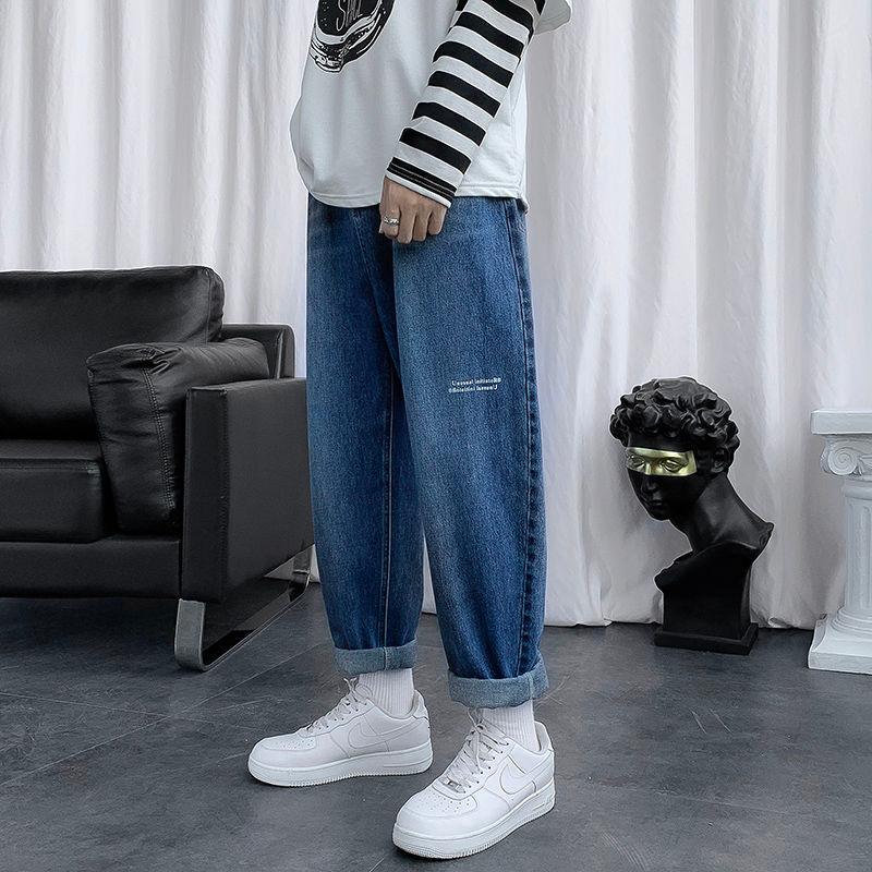 

Autumn Winter All-match Thicken Jeans Men's Loose Washed Denim Casual Hot Stamping Letters Harem Trousers Fashion Pants, Blue