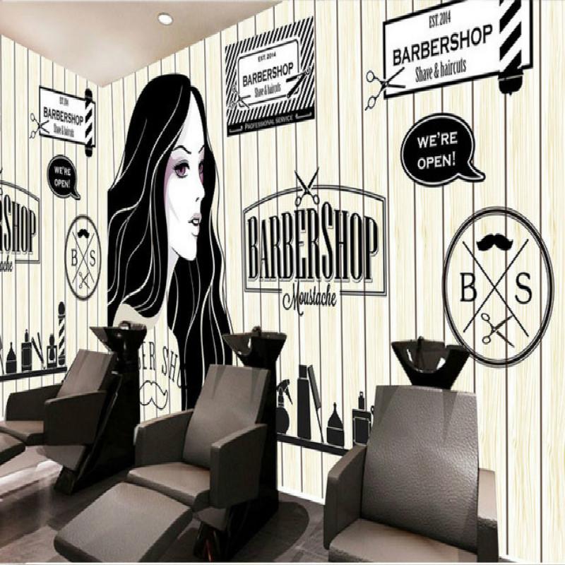 

European and American Barber Shop Beauty Hair Salon Large Mural 3D Retro Wood Background Wallpaper Wall Paper 3D Papel De Parede, Self adhesive materi