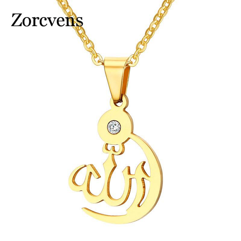 

ZORCVENS Muslim Islam God Pendant Necklace Titanium Steel Chain Gold-color Necklace Women Jewelry