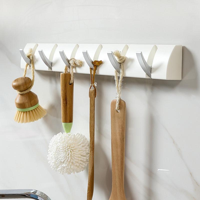 

Wall Adhesive Rack 6 Hooks Towel Bathroom Kitchen Holder Punch-Free Hanger For Kitchen Bathroom Traceless Hooks