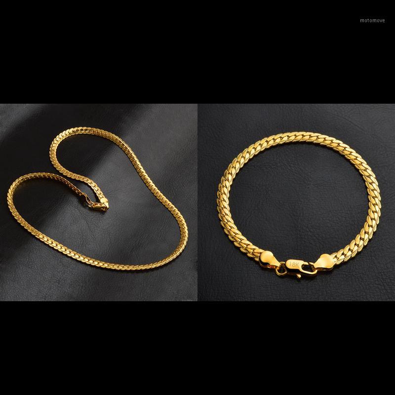 

Classic Snake Chain Bracelet And Necklace Set For Men Gift Wholesale Trendy African Dubai 18 K Stamp Gold Color Jewelry Set S3741, As pic