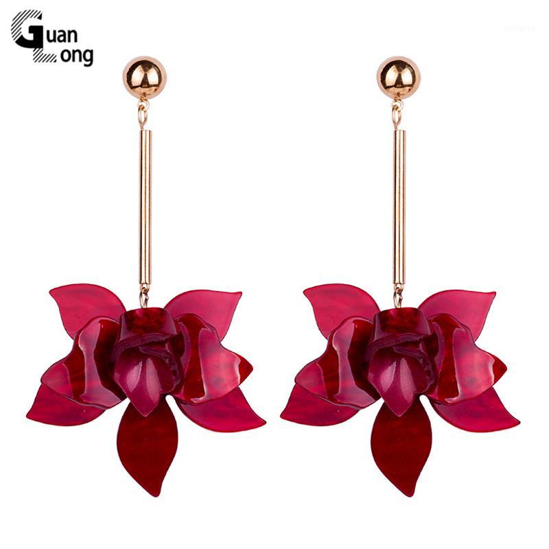 

Dangle & Chandelier Gunalong Trendy Flower Resin Earring For Women Big Long Metal Dangling Drop Girls Elegant Wedding Brincos1