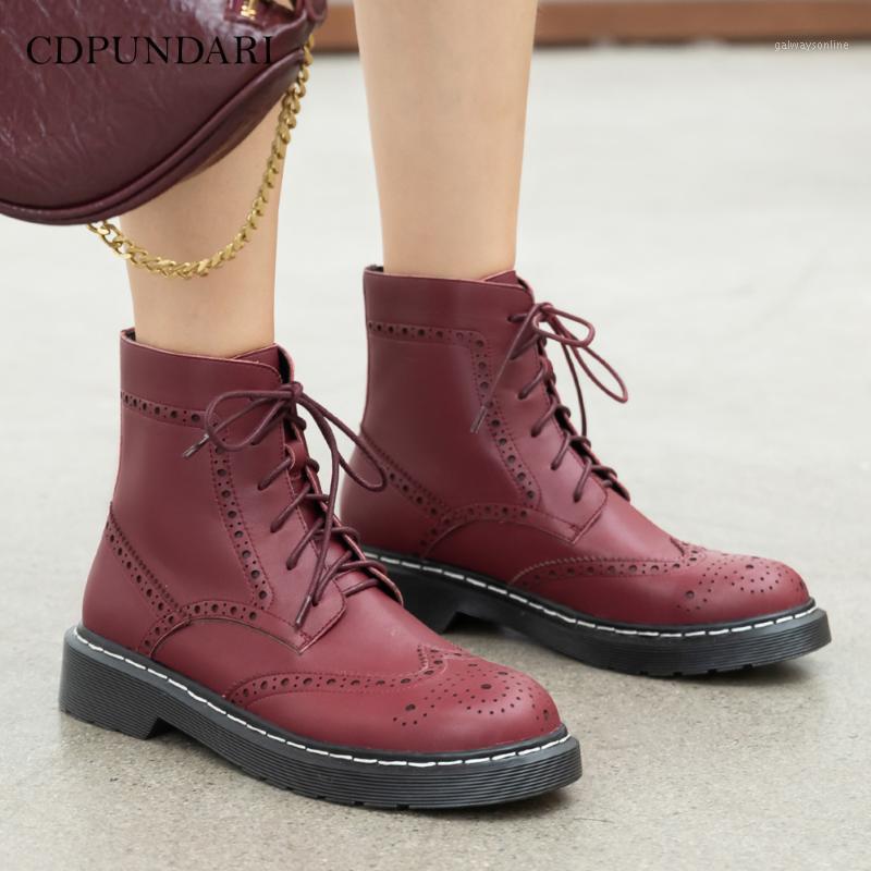 

CDPUNDARI 2020 Genuine Leather combat boots for women platform Ankle boots Ladies Winter shoes woman1, Black