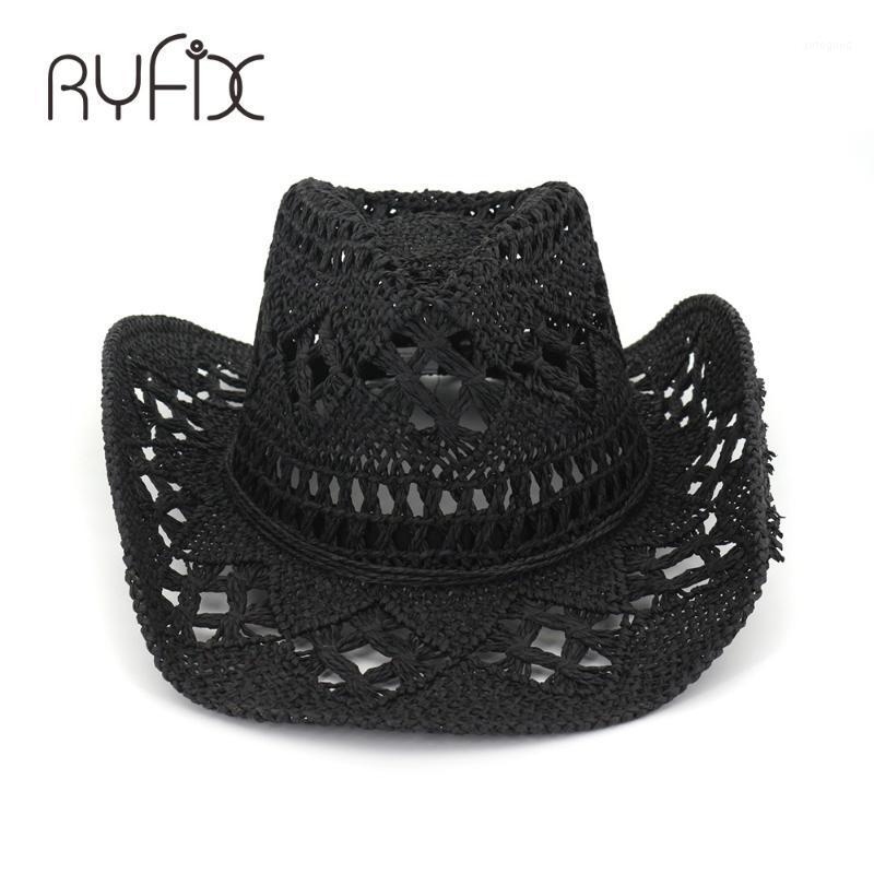 

Wide Brim Hats Lady's Visor Hat For Summer Travel Sunblock Western Cowboy Hand-woven Straw Hollow Out Design HA041, White