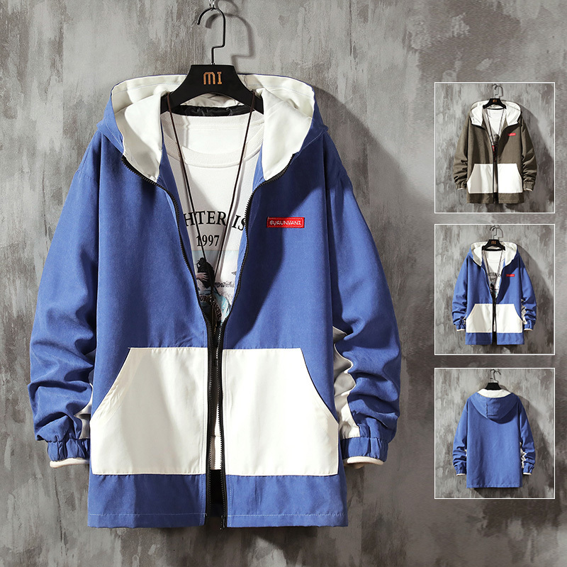 

2021 New Male Spring Windbreaker Men's Patchwork Jacket Sun Protection Clothing Coats Jackets Men Hooded Outwear Lx4r, Green
