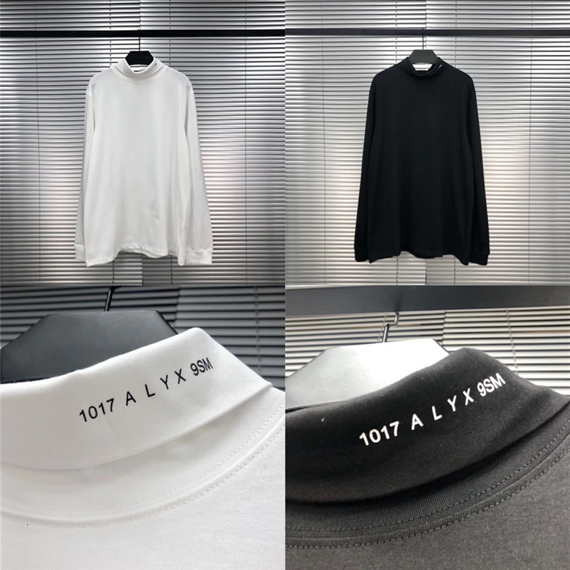 

2021 New 1017 9sm Roll Turtleneck Black White Men Women 1:1 High-quality Neckline Print Alyx Tee Long Sleeve T-shirt Ylen