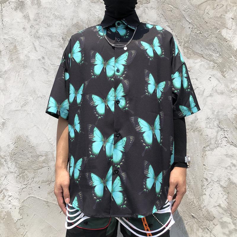 

FIFICHUYI 2020 Spring Summer Butterfly Printed Shirts Women Men Causal Hip-hop Short Sleeve Blouse Blusas Mujer De Moda Tops, Black