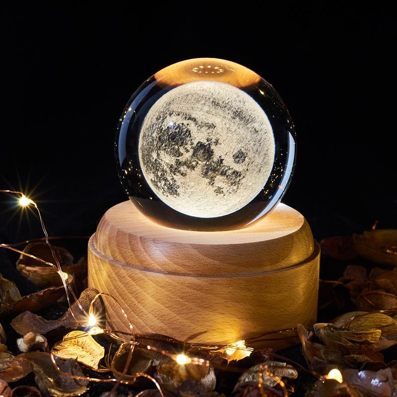 

Music Box Crystal Ball Snow Globe Glass Lights Universe Moon Earth Globe Crafts Home Desktop Decor Girlfriend'S Gifts
