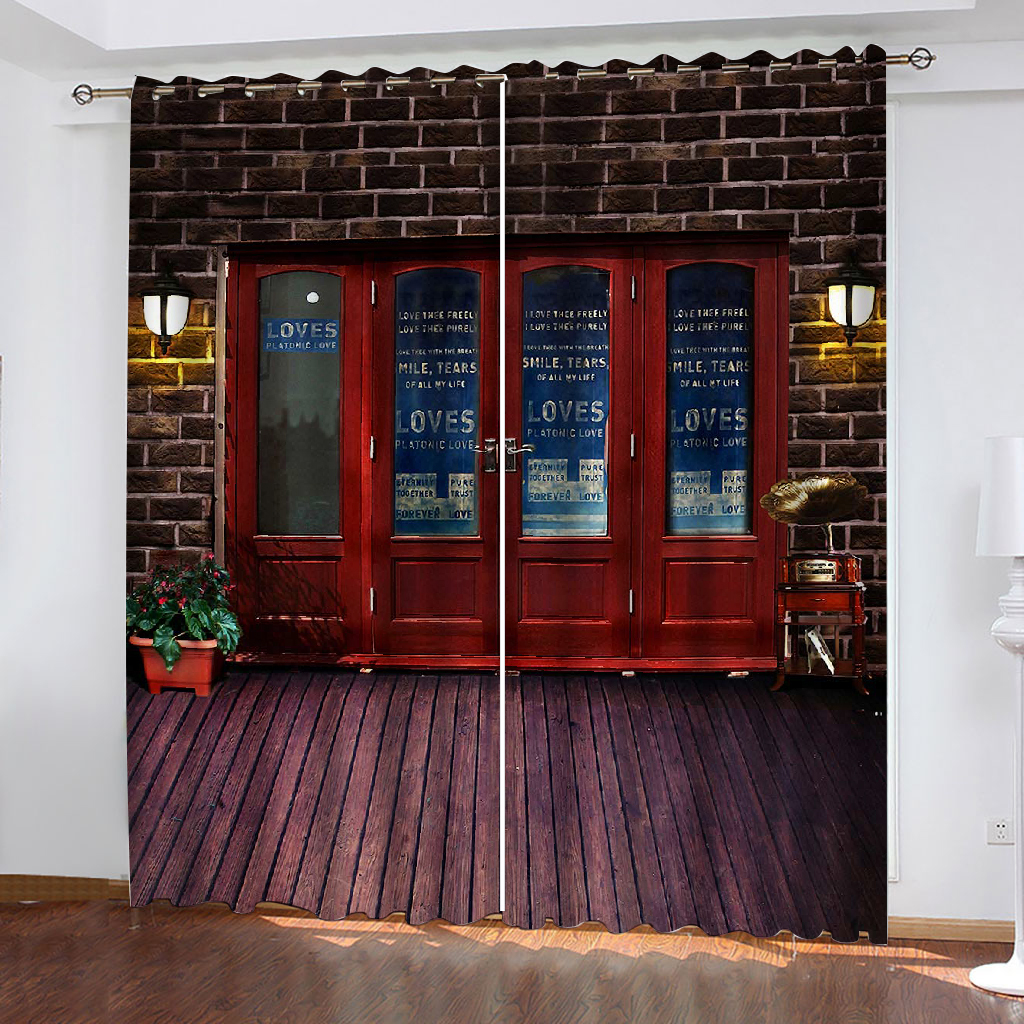 

Photo brown brick door curtains 3D Curtains For Living Room office Bedroom personality curtains