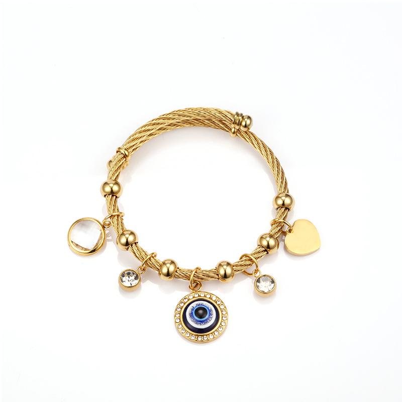 

Turkish Crystal Evil Eyes Bracelet For Women Gold Stainless Steel Bangles With Charms Luxury Fashion Jewelry Gift