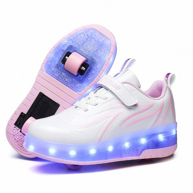 

Led Light Up Wheel Sneakers for Kids Boy Girl USB Light Up Roller Shoes with On Double Wheels Children Boys Girls Skate Shoes #0X1f